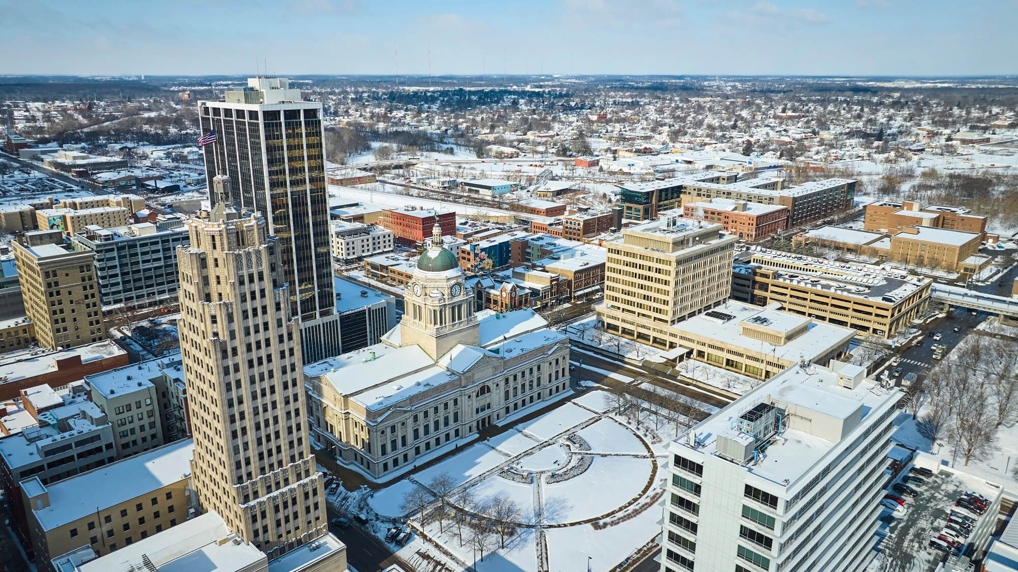 Four Seasons from Above in Downtown Fort Wayne, Indiana