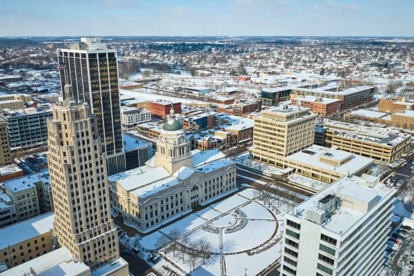Four Seasons from Above in Downtown Fort Wayne, Indiana