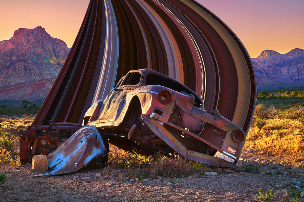 Red Rock Abandoned Car Pixel Stretch
