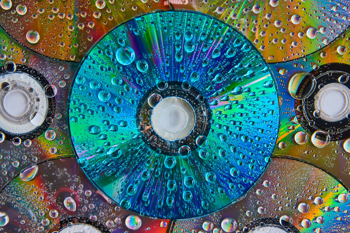 Straight on with multiple CD's (the center disk IS blue naturally)