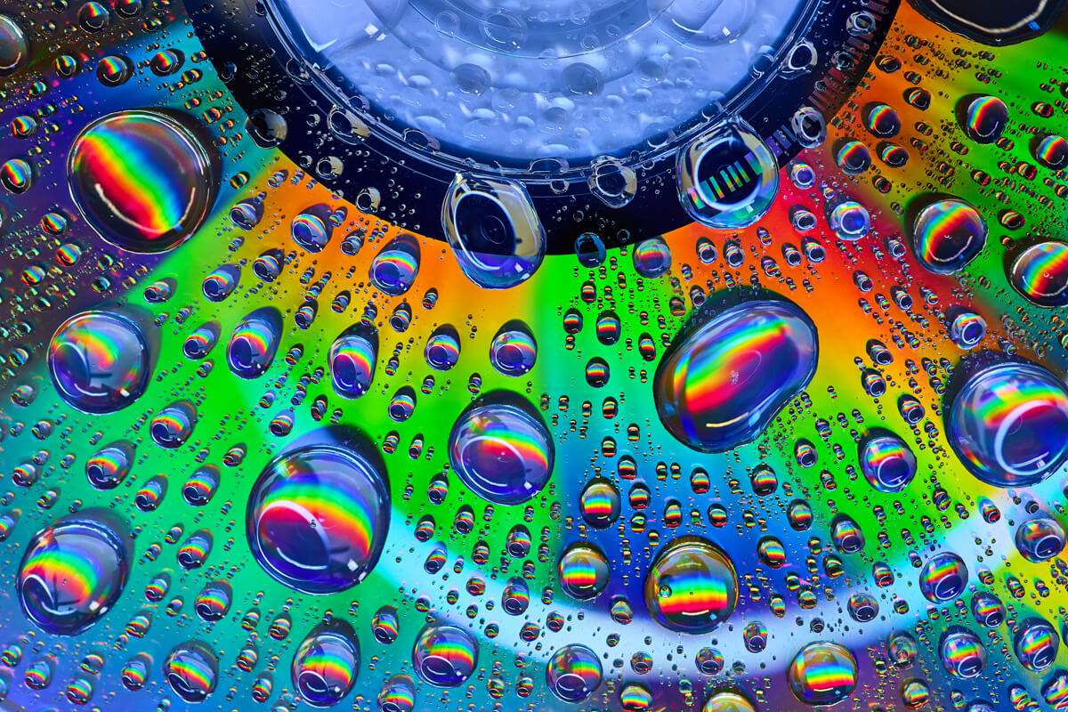 Detail of drops/rainbow on disk