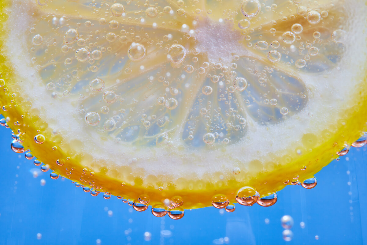 Detail of bubbles on lemon slice
