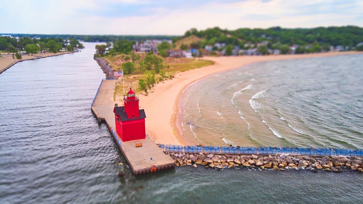 Aerial of Holland Harbor Lighthouse