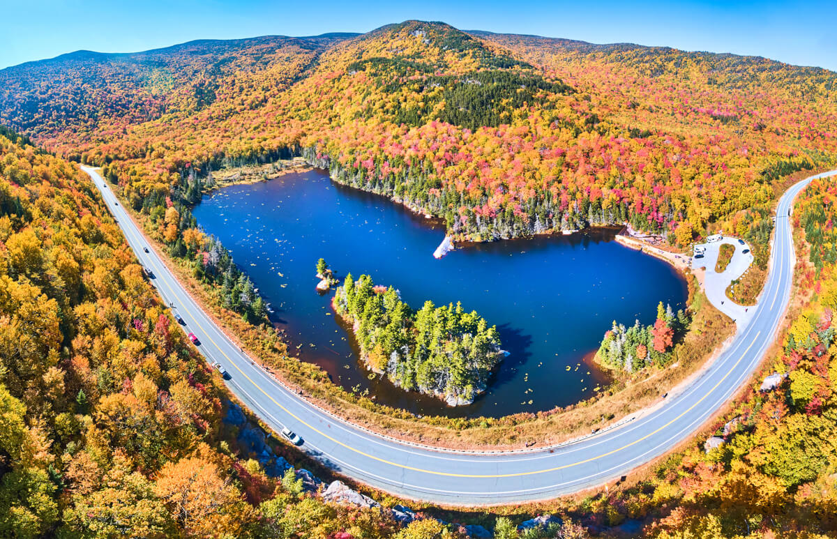 Aerial panorama over Beaver Pond (NH)
