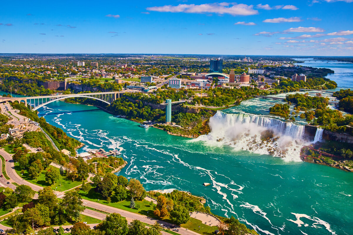 American Falls and Rainbow Bridge connecting US and Canada