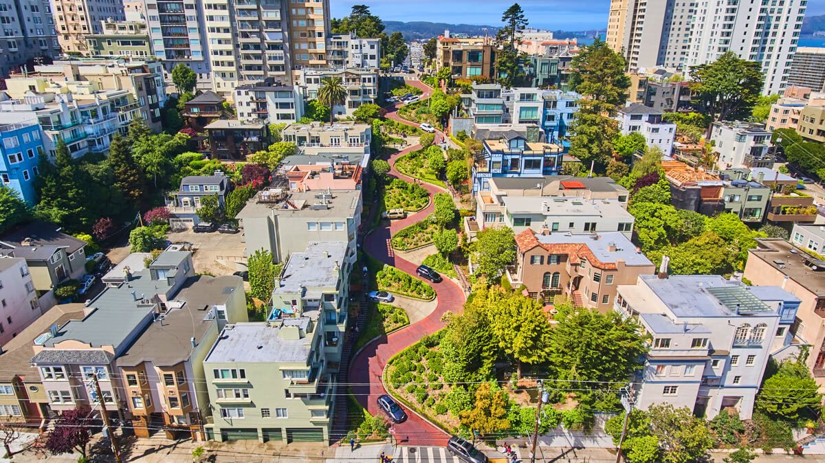 Aerial of iconic Lombard Street