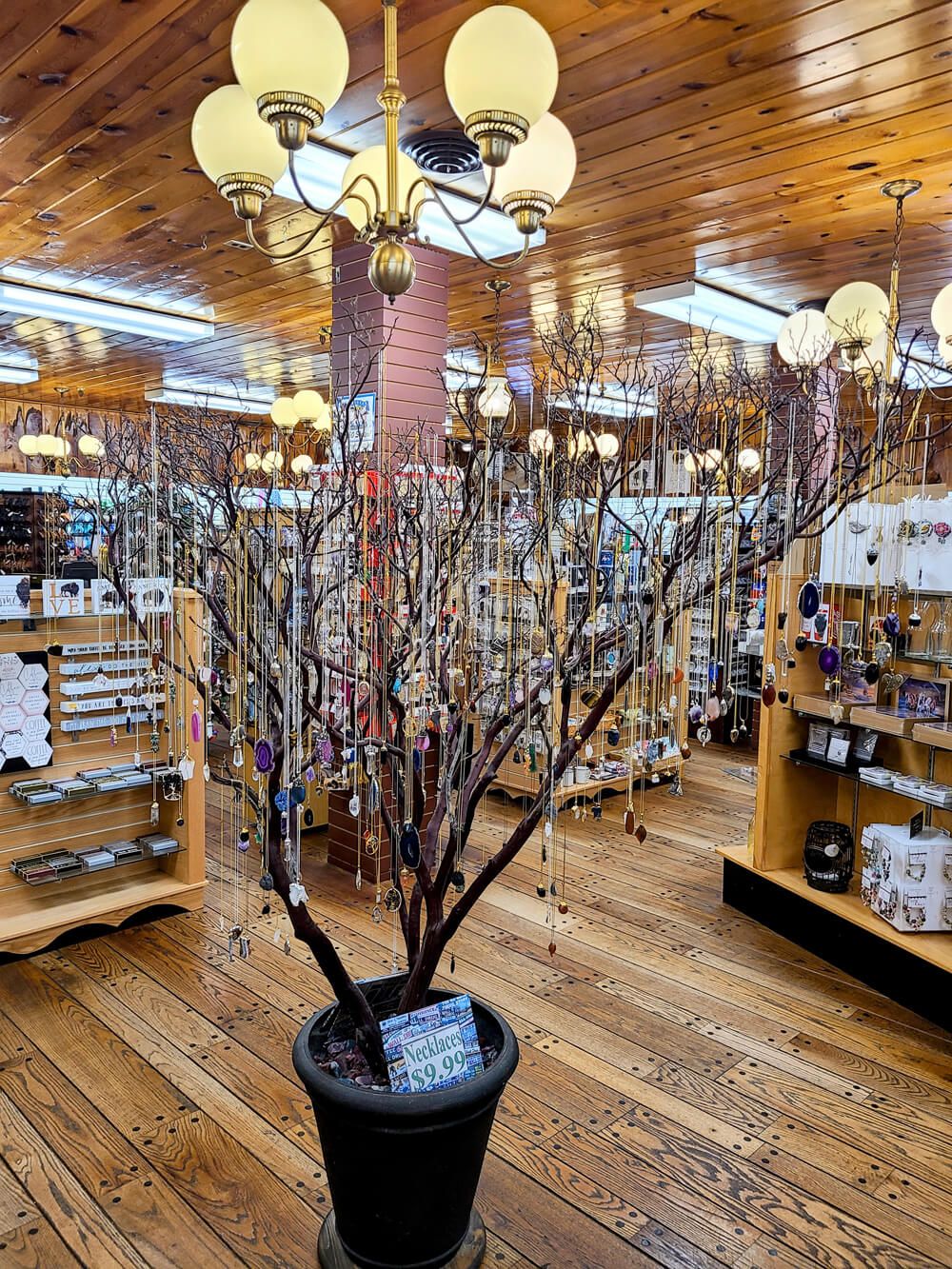 Gift shop with tree of necklaces